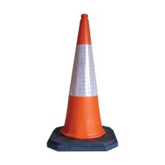 1000mm two-piece orange road traffic cone with white prismatic reflective sleeve full view | CMT Group UK