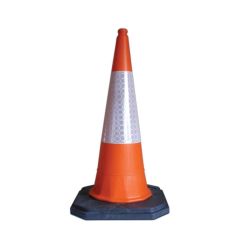750mm two-piece orange road traffic cone with white prismatic reflective sleeve full view | CMT Group UK