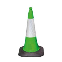 750mm two-piece green road traffic cone with white prismatic reflective sleeve full view | CMT Group UK