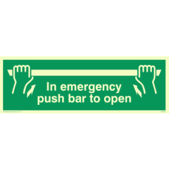 Vinyl Photoluminescent Sticker - 150mm x 50mm - In emergency push bar to open