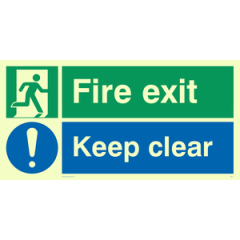 PVC Photoluminescent Sign - 300mm x 150mm - Fire exit keep clear