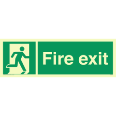 PVC Photoluminescent Sign - 300mm x 100mm - Fire exit emergency exit sign with running man facing right