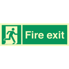 Vinyl Photoluminescent Sign - 300mm x 100mm - Fire exit emergency exit sign with running man facing right