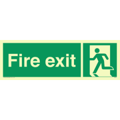 PVC Photoluminescent Sign - 300mm x 100mm - Fire exit emergency exit sign with running man facing left