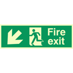 PVC Photoluminescent Sign - 450mm x 150mm - Fire exit down left