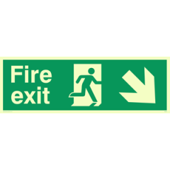 Vinyl Photoluminescent Sticker - 300mm x 100mm - Fire exit down right