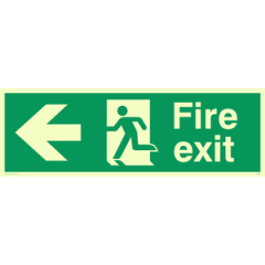 PVC Photoluminescent Sign - 300mm x 100mm - Fire exit left