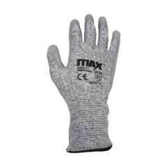MAX HPPE steel composite PU palm coated cut resistant gloves grey marl liner grey PU coating front view TDM Level E | CMT Group UK
