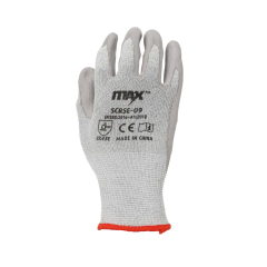 MAX HPPE steel composite PU palm coated cut resistant gloves grey marl liner grey PU coating front view TDM Level E | CMT Group UK