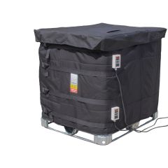 MAX 110V IBC heating jacket fitted around an intermediate bulk container with dual digital temperature controllers | CMT Group UK