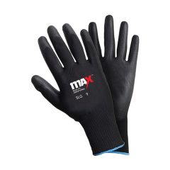 MAX Nylon Polyurethane Coated Gloves black pair size 9 front view showing PU palm coating | CMT Group UK