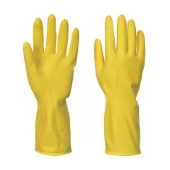Flock lined latex household rubber gloves yellow front and back pair 300mm length | CMT Group UK