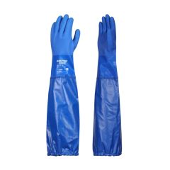 Triple-dipped PVC chemical gauntlets blue extended cuff front and back pair 300mm oil resistant | CMT Group UK