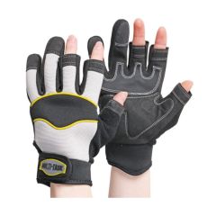 Polyco Multi-Task 3 synthetic leather open finger gloves black grey pair front and back view sizes 9 10 | CMT Group UK