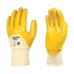 Skytec Neon Cotton Nitrile Coated Gloves size 10 XL yellow pair front and back view | CMT Group UK