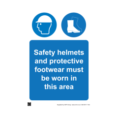 Safety Sign Safety Helmets and Foot Protection Must Be Worn 420x594mm A2 - 3mm Correx
