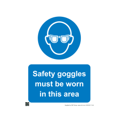 Site Sign - 3mm Correx - 297x420mm (A3) - Safety Goggles Must Be Worn In This Area