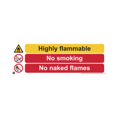 Site Sign - Rigid PVC - Highly flammable no smoking no naked flames - 600mm x 400mm (A2)