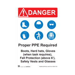 Site Sign - 6mm Correx - Danger proper PPE required - 594x841mm (A1)