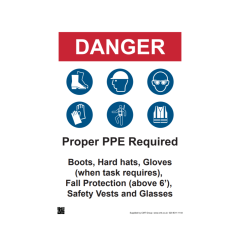 Site Safety Sign - 3mm Correx - Danger proper PPE required - 420x594mm (A2)