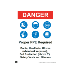 Site Sign - 3mm Correx - Danger proper PPE required - 297x420mm (A3)