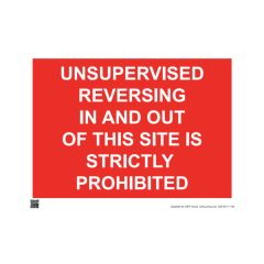 Site Sign - 3mm Correx - 297x420mm A3 - Unsupervised reversing in and out of this site