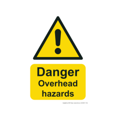 Safety Sign 210x297mm A4 - 3mm Correx - Printed: Danger Overhead hazards