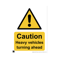 Site Sign - 3mm Correx - 600x400mm (297x420mm A3) - Caution heavy vehicles turning ahead