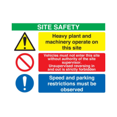 Site Safety Board Heavy Plant/Vehicles/Speed and Parking 420x594mm A2 - 3mm Correx