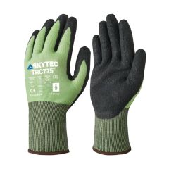 Cut resistant lightweight gloves green HPPE liner black crinkle latex palm coating front and back pair | CMT Group UK