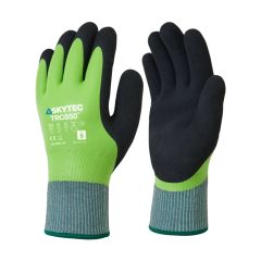 Cut resistant thermal gloves green HPPE liner black dual latex fully-coated front and back pair | CMT Group UK