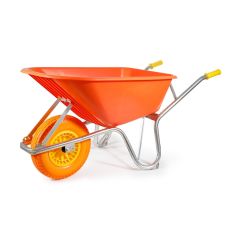 Heavy duty HDPE wheelbarrow 100 litre orange pneumatic tyre full side view | CMT Group UK