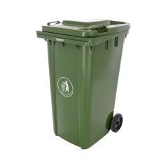 240 litre wheelie bin dark green heavy-duty HDPE two wheels three-quarter view | CMT Group UK