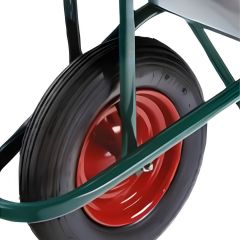 Replacement pneumatic wheelbarrow wheel red metal hub black tyre front view | CMT Group UK