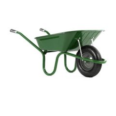 Haemmerlin Original heavy duty steel wheelbarrow 90 litre green pan and frame front three-quarter view pneumatic tyre | CMT Group UK