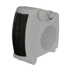 Portable office fan heater 2kW white upright position showing dial controls and outlet grille | CMT Group UK
