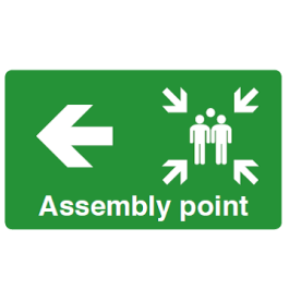 Assembly Point Arrow Left Safety Sign - PVC | CMT Group