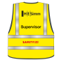 Hi Vis Sleeveless Vest Yellow - Printed HE Simm, Safety Comes First & Supervisor on Rear