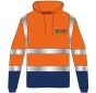 Hi Vis Two Toned Hooded Sweater Orange/Navy – Printed M&O Construction on FLB & Rear 