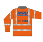 Hi Vis Long Sleeved Polo Shirt Orange - Printed HS2 on FLB & Safe at Heart on FRB + MPB & Working on Behalf of HS2 on Rear
