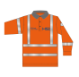 Hi Vis Long Sleeved Polo Shirt Orange - Printed HS2 on FLB & Safe at Heart on FRB + MPB & Working on Behalf of HS2 on Rear
