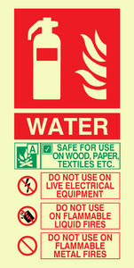 PVC Photoluminescent Sign - 100mm x 200mm - Water fire extinguisher sign instructions for use