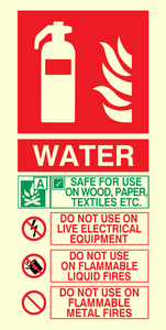 Vinyl Photoluminescent Sticker - 100mm x 200mm - Water fire extinguisher sign instructions for use