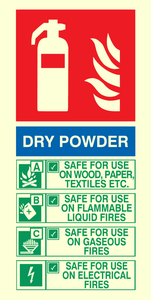 Vinyl Photoluminescent Sticker - 100mm x 200mm - Dry powder fire extinguisher sign instructions for use