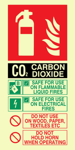 PVC Photoluminescent Sign - 100mm x 200mm - CO2 fire extinguisher sign instructions for use