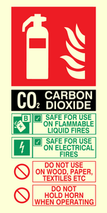 Vinyl Photoluminescent Sticker - 100mm x 200mm - CO2 fire extinguisher sign instructions for use