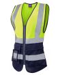 Leo Womens Hi Vis Executive Waistcoat Yellow/Navy