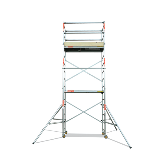 SAFESMART - Scaffold Mini Mobile Two Level Tower & Guardrail Set - 3.70mH x 0.70mW x 1.70mL.  Includes 4 x Outriggers + Toeboard Set