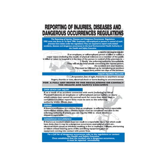 Safety Sign Reporting Of Injuries Dieseases and Dangerous Occurrences A2 - 3mm Correx