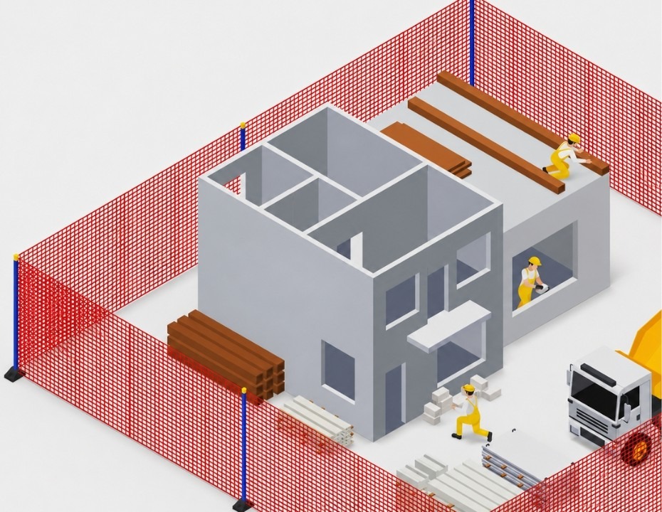 RollOne rollable temporary site fencing deployed on active construction site | CMT Group UK